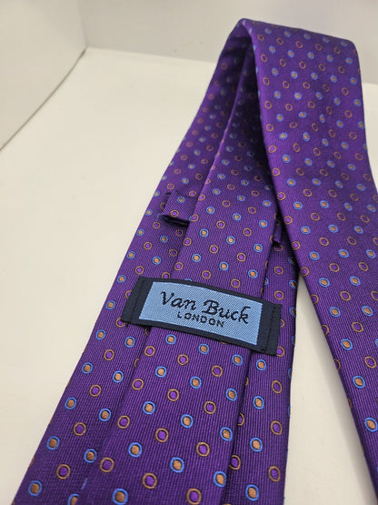 Van Buck Silk Tie Mens Purple Polka Dot Designer Vtg Retro Wedding Neck Tie BX2