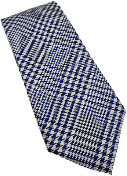 Charles Tyrwhitt Silk Tie Mens Blue White Glen Check Vintage Retro Neck Tie BX25