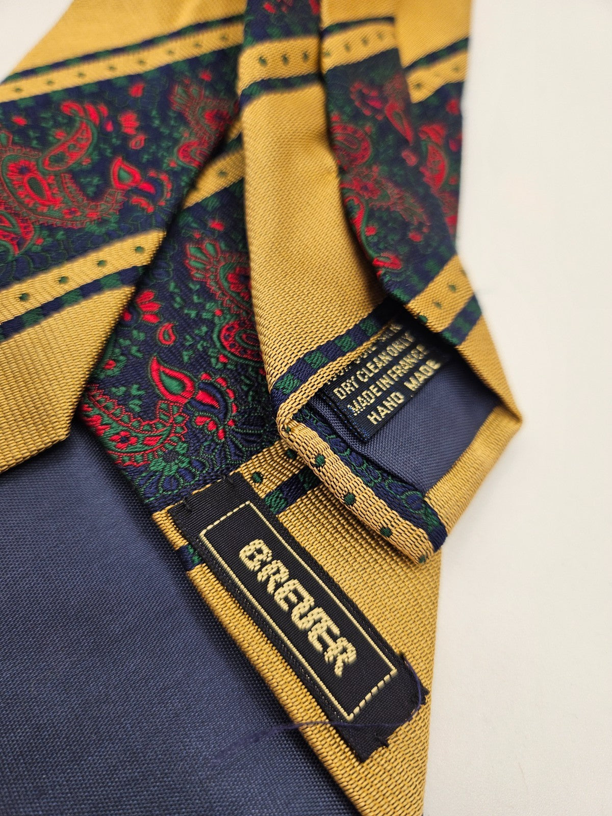 Breuer Mens Silk Tie Gold Black Paisley Statement Vtg Retro Wedding Neck Tie R1