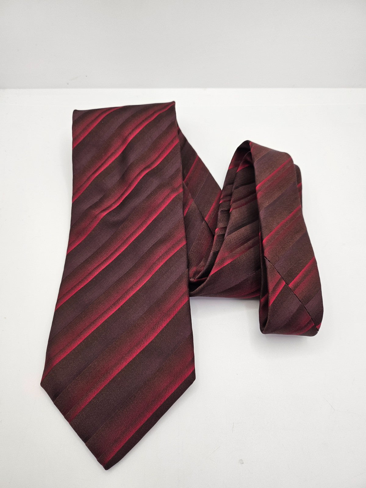 Hugo Boss Burgundy Red Striped Silk Tie