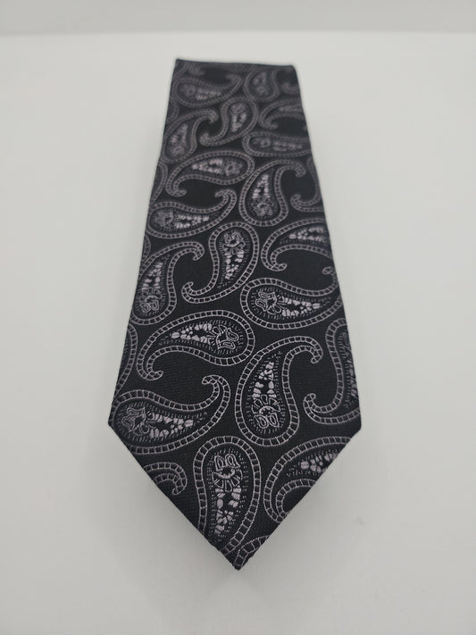 Saville Row Black / Grey paisley Thin Mens Silk Tie Wedding Formal Neck Tie BX16