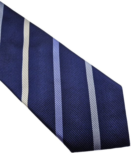 T.M. Lewin Navy Blue Diagonal Repp Stripe Silk Tie