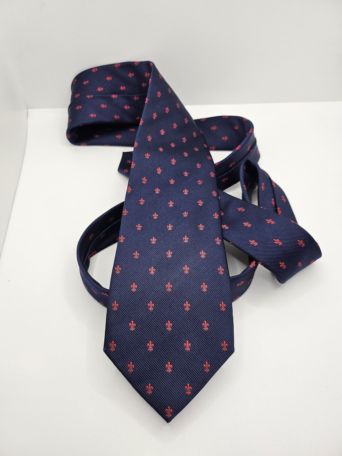 T.M.Lewin Mens Silk Tie Navy Blue Red Floral Vtg Retro Wedding Neck Tie