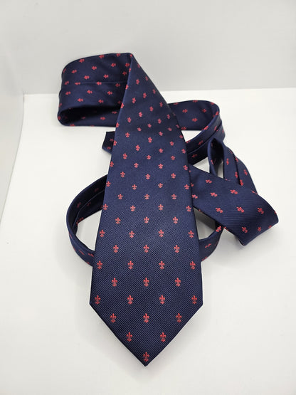 T.M.Lewin Mens Silk Tie Navy Blue Red Floral Vtg Retro Wedding Neck Tie