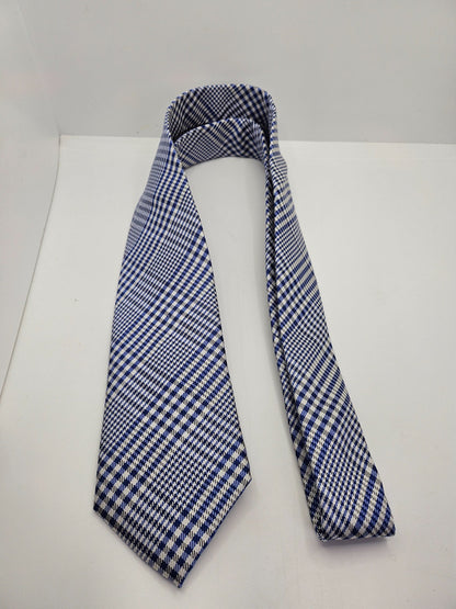 Charles Tyrwhitt Silk Tie Mens Blue White Glen Check Vintage Retro Neck Tie BX25