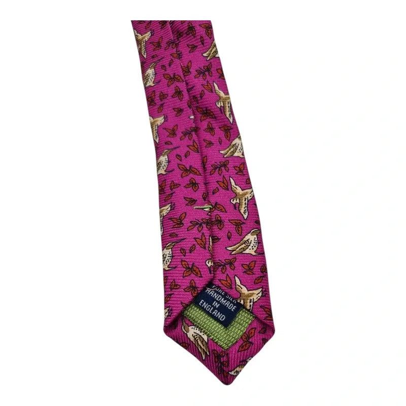 Neck Tie Silk Bird Pattern Pink Augustus Hare Luxury Formal Mens Wear