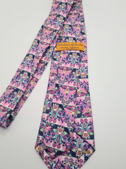 Michelson's pink Atrwork Pattern Mens Silk Tie Classic Designer Necktie Vintage Mens Tie UK BX12