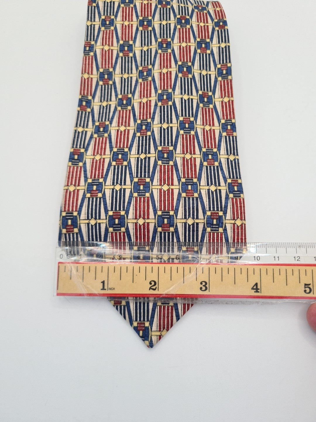 Red / Blue Vintage Belt Pattern Wide Silk Tie | Designer Mens Tie UK Vintage Mens Tie UK BX14