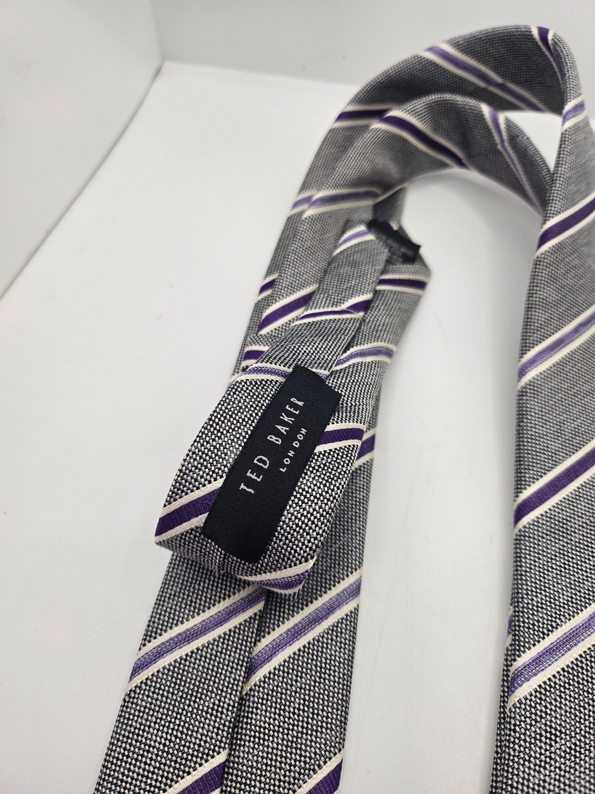Ted Baker Silk Tie Mens Purple Stripe Textured Knit Vintage Retro Neck Tie BX15
