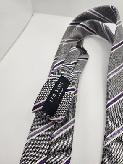 Ted Baker Silk Tie Mens Purple Stripe Textured Knit Vintage Retro Neck Tie BX15