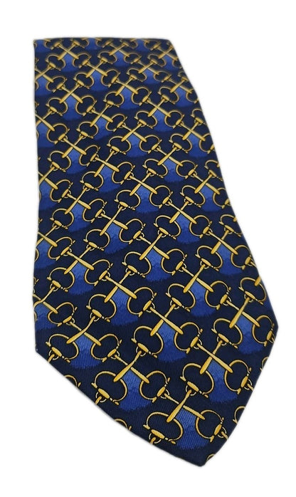 T.M Lewin Vintage Blue Chain Pattern Mens Silk Tie Wedding Formal Neck Tie BX16