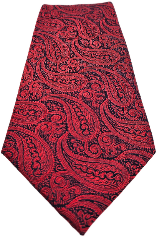 Hawes & Curtis Silk Tie Mens Red Navy Paisley Jacquard Vtg Wedding Neck Tie BX1