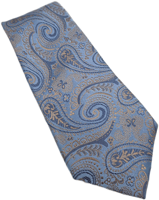 Moss 1851 Silk Tie Men Blue Gold Paisley Wedding Designer Retro Vtg Necktie BX18