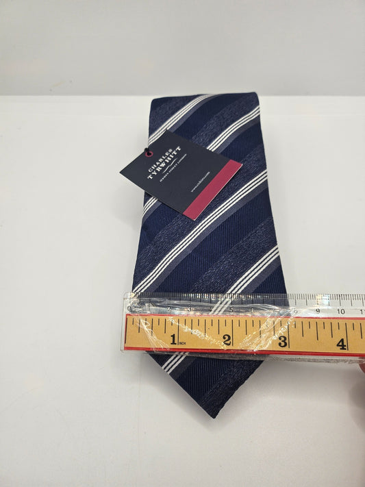 Charles Tyrwhitt Silk Tie Mens Navy Blue Striped Business Vtg Retro Necktie BX10