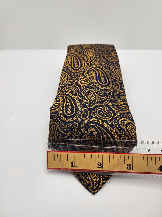 Charles Tyrwhitt Silk Tie Mens Gold Navy Blue Paisley Textured Vtg Neck Tie BX23