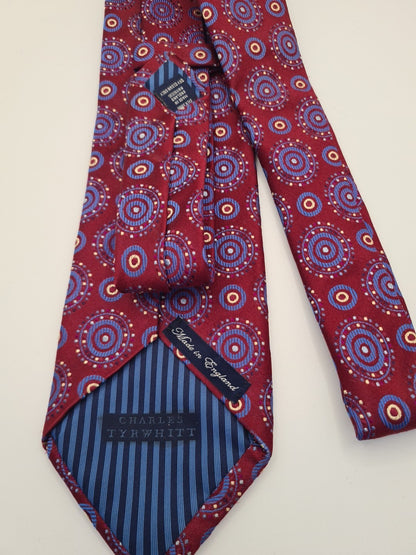 Charles Tyrwhitt Maroon Circle Retro Mens Silk Tie Classic Designer Necktie Vintage Mens Tie UK BX13