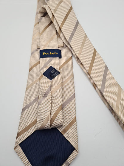 Pockets Beige Stripe Mens Silk Tie Classic Designer Necktie Striped Vintage Mens Tie UK BX13