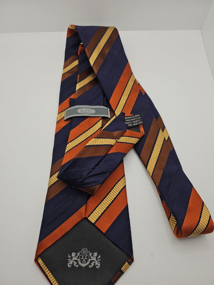 Eton Blue Orange Stripe Mens Silk Tie Wedding Formal Neck Tie BX17