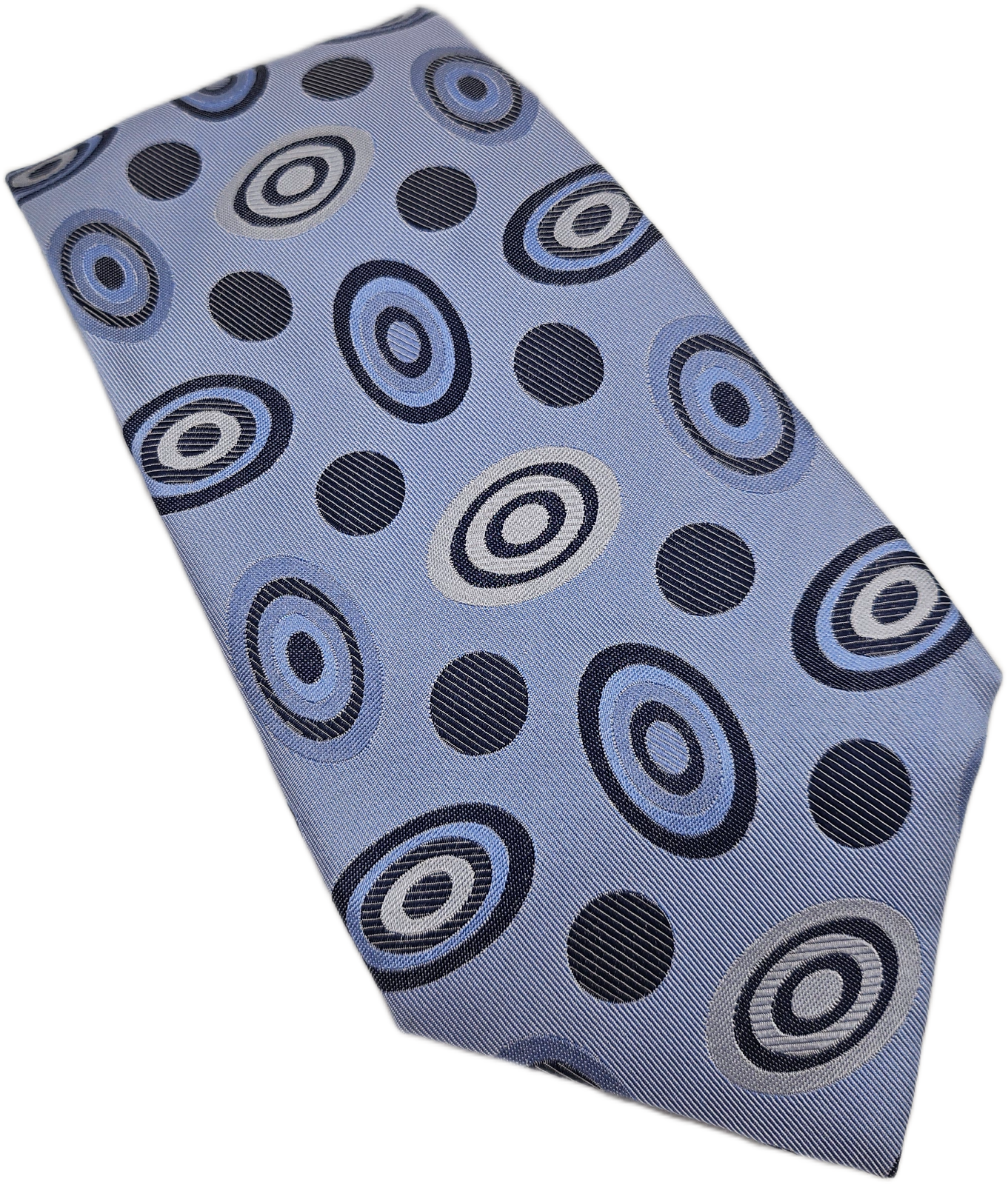 Van Buck Silk Tie Mens Blue White Geometric Pattern Vintage Wedding Neck Tie BX2