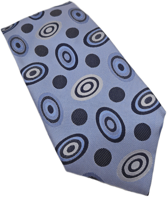 Van Buck Silk Tie Mens Blue White Geometric Pattern Vintage Wedding Neck Tie BX2