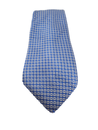 Charles Tyrwhitt Silk Tie Mens White Pastel Blue Geometric Pattern Necktie BX11