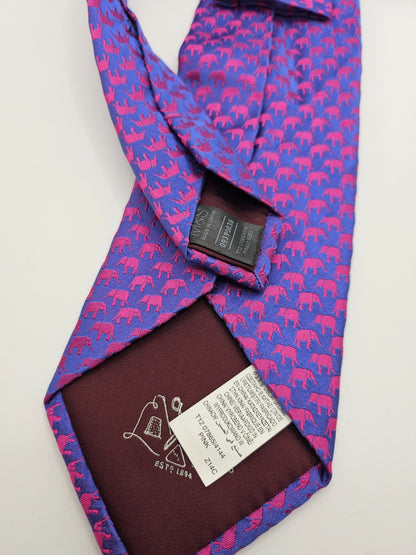 Marks & Spencer Silk Tie Mens Blue Pink Micro Elephant Novelty Vtg Neck Tie BX26