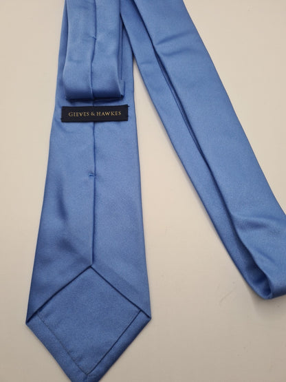 Gieves & Hawkes Plain Blue Mens Silk Tie Classic Designer Necktie Vintage Mens Tie UK BX12