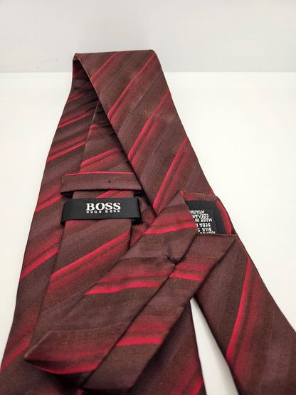Hugo Boss Burgundy Red Striped Silk Tie