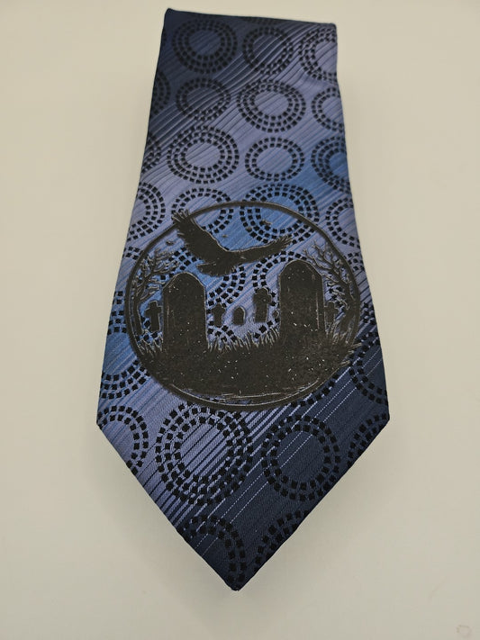 Crow gothic Tie | Reworked Vintage Mens Tie UK | Statement Novelty BX13