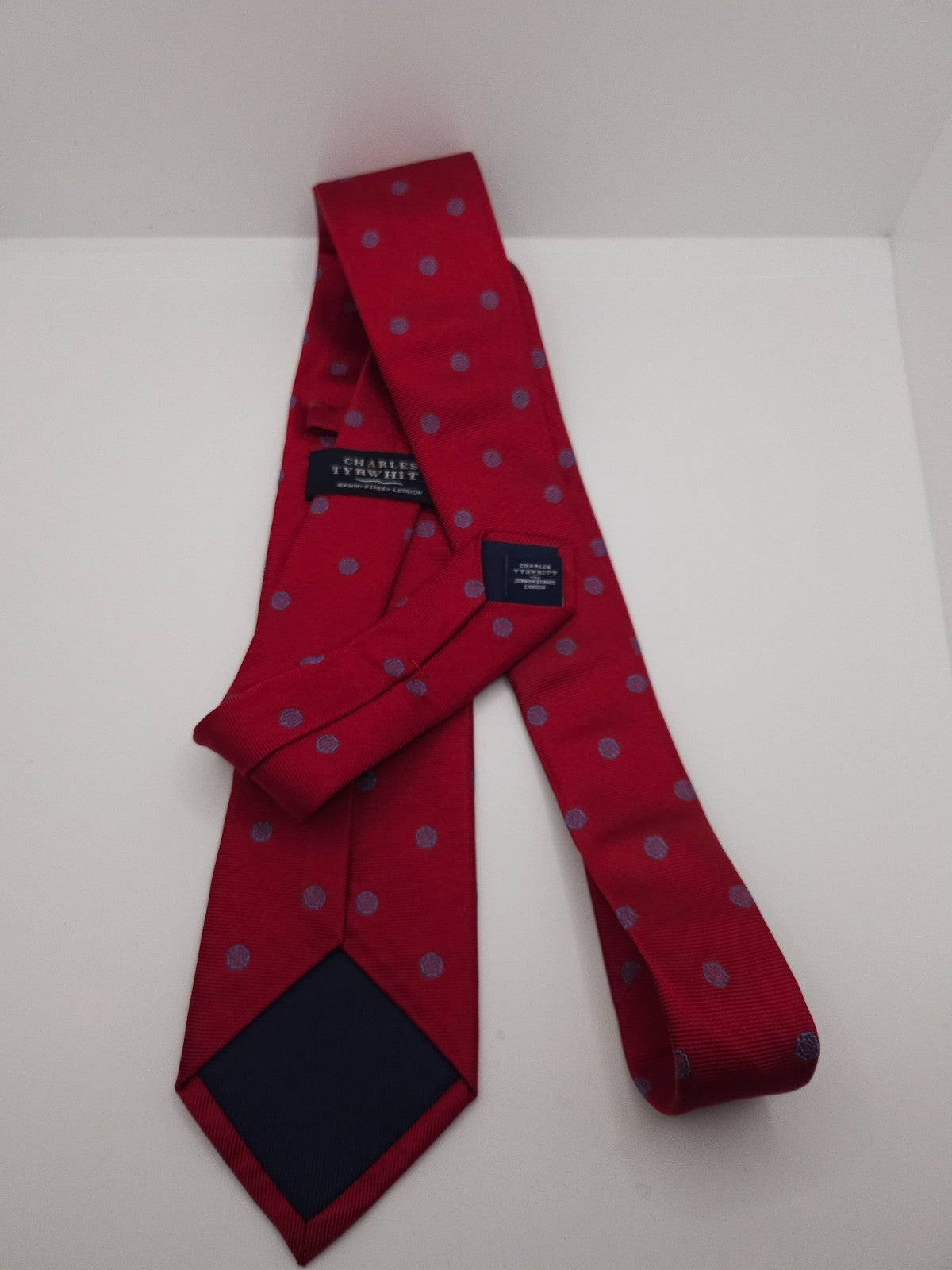 Charles Tyrwhitt Silk Tie Mens Red Blue Medallion Pattern Classic Necktie BX13