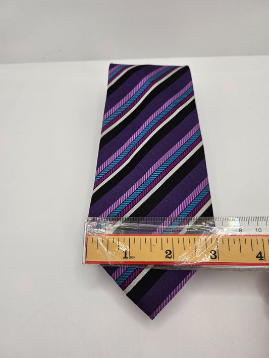 Ted Baker Knotted Silk Tie Men Purple Striped Business Designer Vtg Necktie BX26