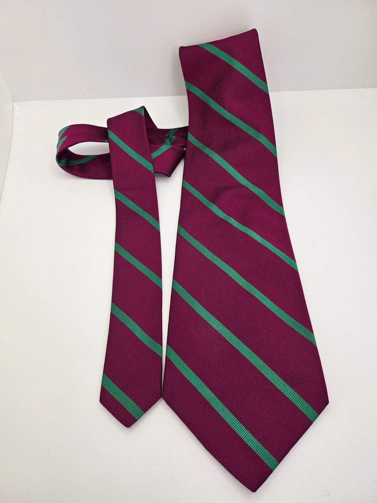 Ralph Lauren Polo Mens Silk Tie Purple / Green Stripe Vtg Retro Wedding Neck Tie