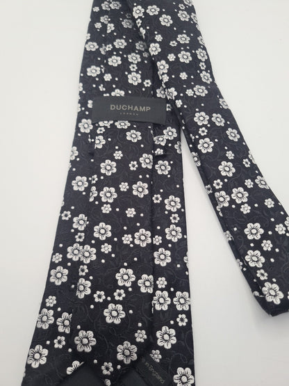 Ducham Black flower pattern Mens Silk Tie Classic Designer Necktie Formal Vintage Mens Tie UK BX4