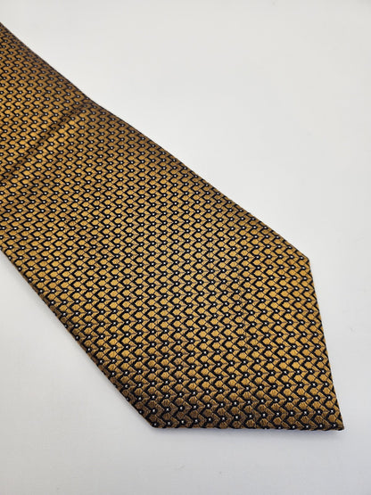 M&S Mens Silk Tie Gold Blue Geometric Vtg Retro Wedding Neck Tie