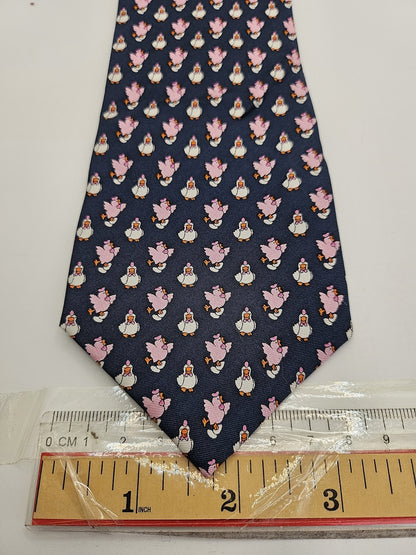 Michelsons of London Mens Silk Tie Navy Pink Pig Novelty Vtg Retro Neck Tie