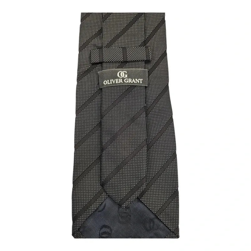 Oliver Grant Black Silk Tie Wedding formal Neck tie  Dot Stripe Pattern