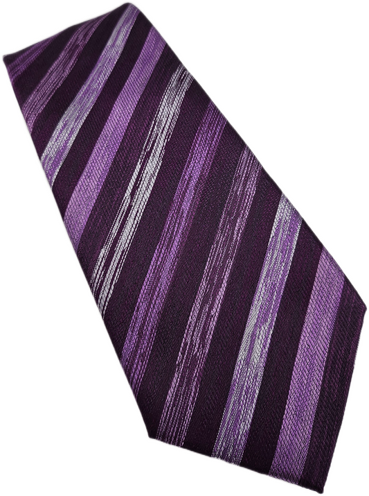 Ted Baker Knotted Silk Tie Men Purple Textured Stripe Vintage Retro Necktie BX25
