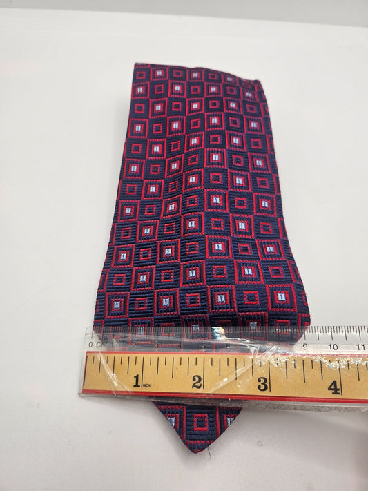 John Lewis Silk Tie Men Red Navy Geometric Designer Wedding Vintage Necktie BX18