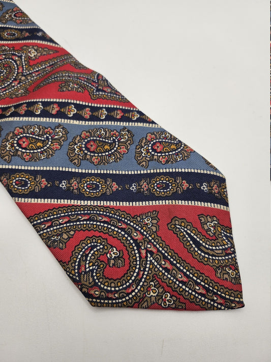 Liberty Red Blue Paisley Stripe Silk Tie