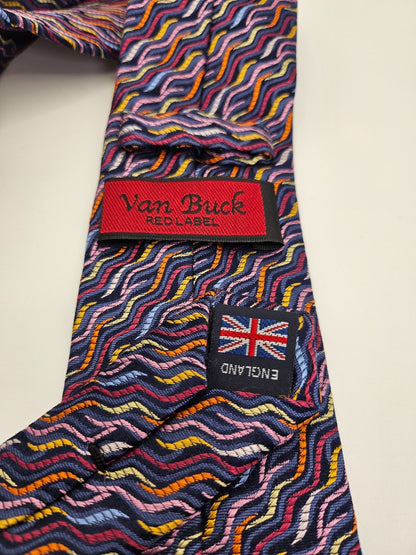 Van Buck Mens Silk Tie Bright Retro Pattern Vtg Wedding Neck Tie R1