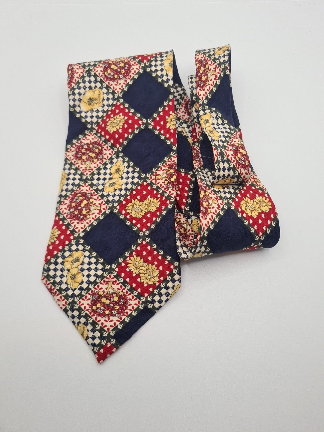 Italian Vintage Flower Check Pattern Mens Silk Tie Classic Designer Necktie Vintage Mens Tie UK BX11