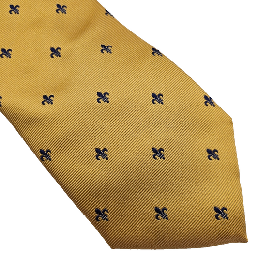 Charles Tyrwhitt Mens Silk Tie Yellow Fluer de Lys Vtg Retro Wedding Neck Tie R1