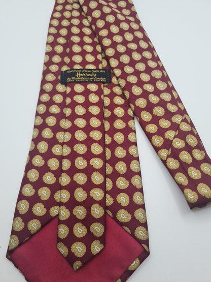 Harrods Wide red Mens Silk Tie Classic Designer Necktie Formal Vintage Mens Tie UK BX5