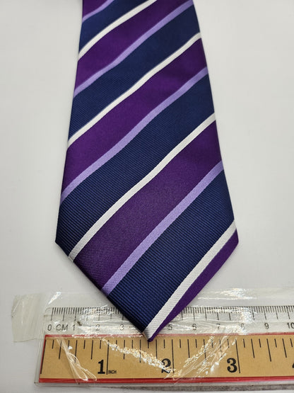 M&S Mens Silk Tie Purple Striped Vtg Retro Wedding Neck Tie