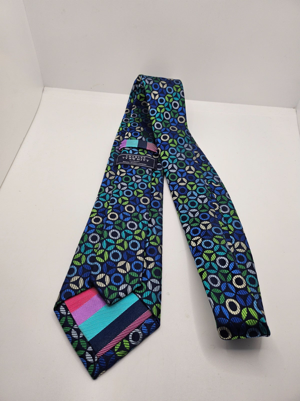 Charles Tyrwhitt Blue Green Geometric Circles Silk Tie