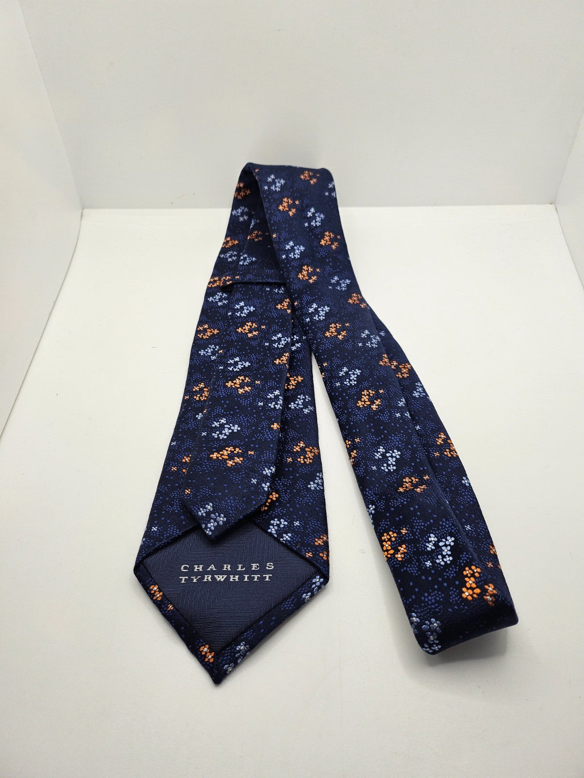 Charles Tyrwhitt Navy Blue Orange Floral Textured Silk Tie