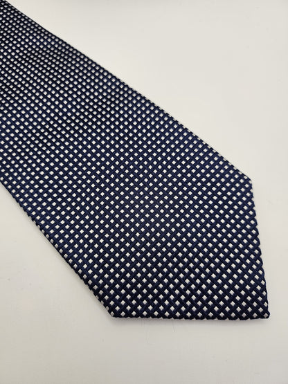 T.M.Lewin Mens Silk Tie Navy Blue Geometric Vtg Retro Wedding Neck Tie