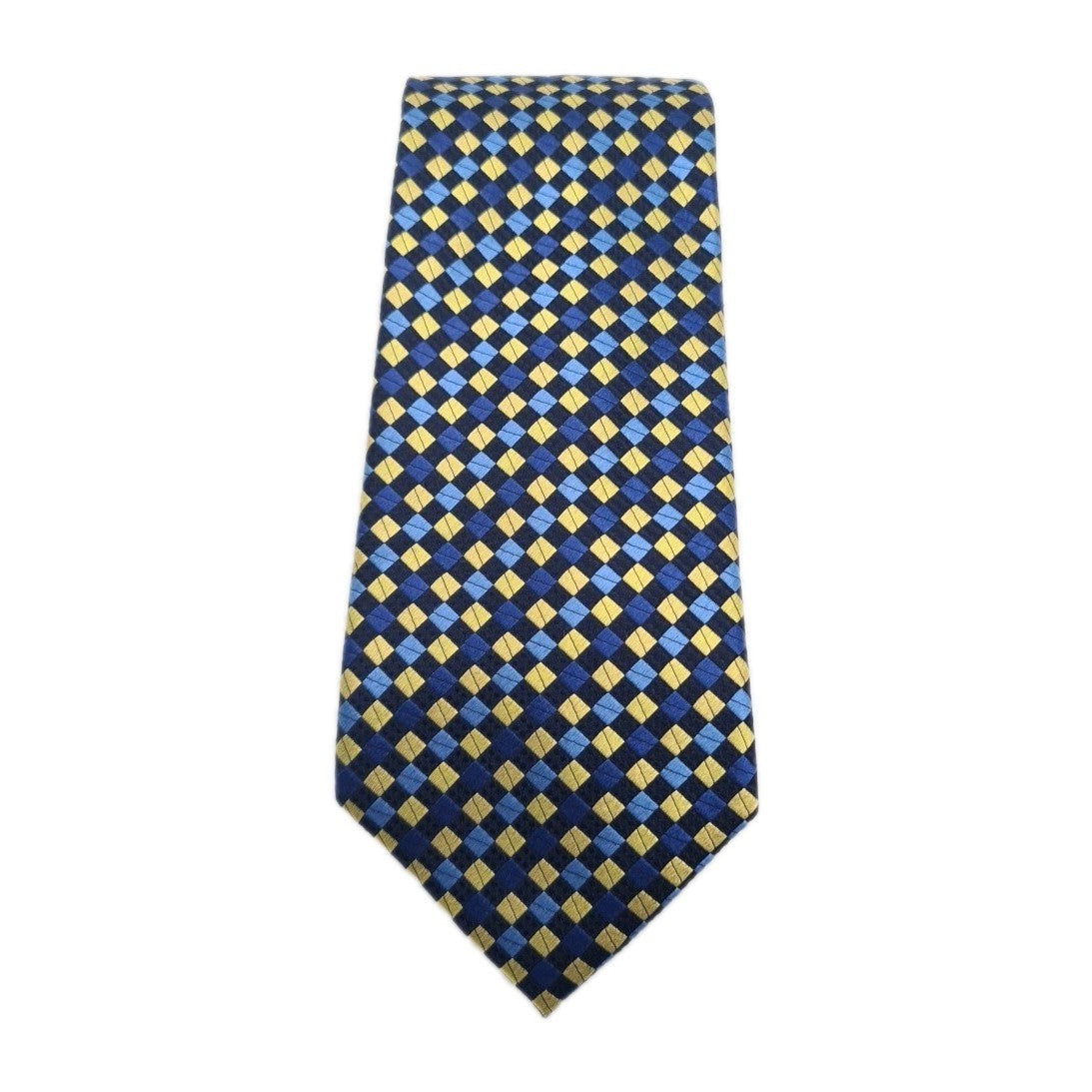 Paul Costelloe Blue Yellow Geometric Mens Silk Tie Classic Designer Necktie Geometric Vintage Mens Tie UK BX12