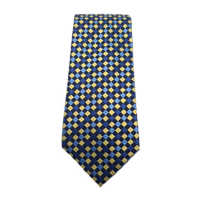 Paul Costelloe Blue Yellow Geometric Mens Silk Tie Classic Designer Necktie Geometric Vintage Mens Tie UK BX12