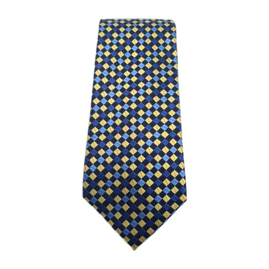 Paul Costelloe Blue Yellow Geometric Mens Silk Tie Classic Designer Necktie Geometric Vintage Mens Tie UK BX12